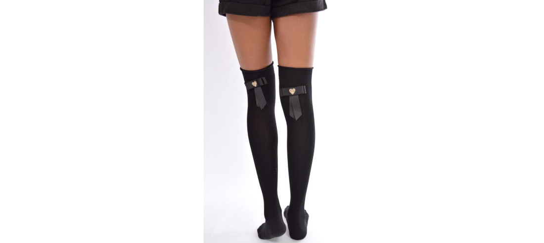 Chaussettes hautes noires rubans chics