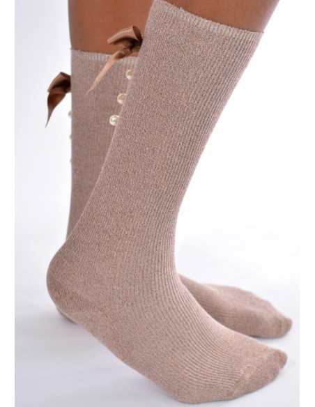 Chaussettes or chics rubans perlés