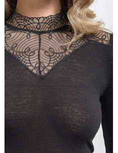 Chemise Moretta laine et soie col mao dentelle 2