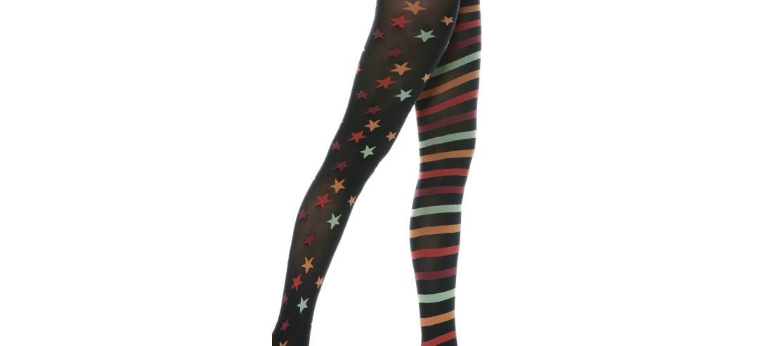 Voilà Femme Collant Noir Rayures & étoiles Rouges Vertes