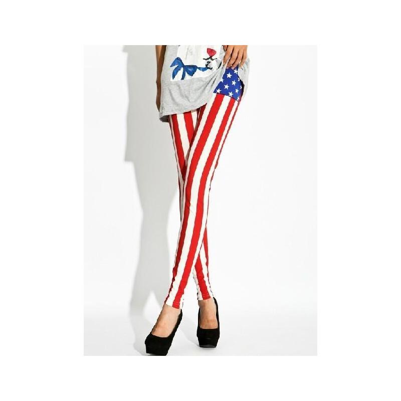 Legging brillant a rayures rouge et blanches slipé etoiles