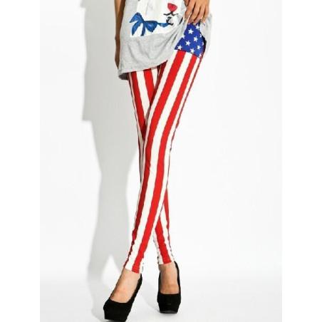 Legging brillant a rayures rouge et blanches slipé etoiles