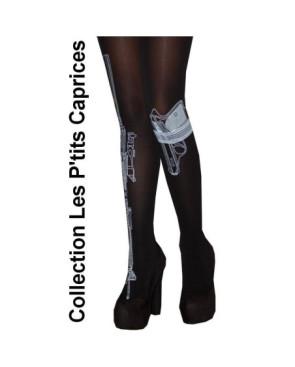  Collant Imprimé Mitraillette et Beretta Noir