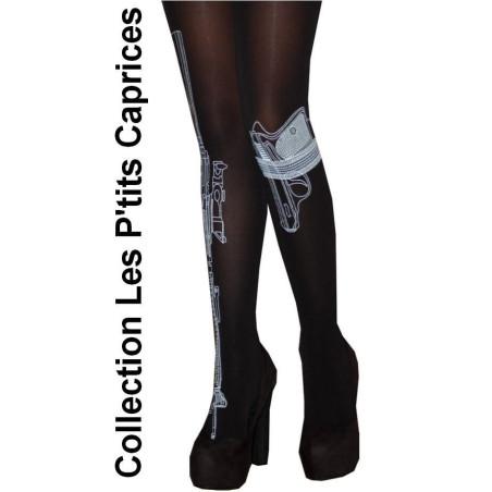 Collant Imprimé Mitraillette et Beretta Noir