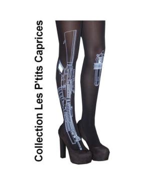  Collant Imprimé Mitraillette et Beretta Noir coté mitraillette