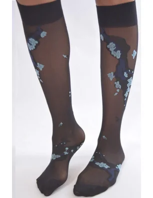 Chaussettes noires bleus fleuris berthe aux grands pieds