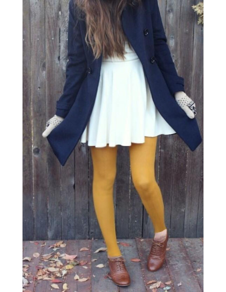 H&Nathalie Femme Collant HN sans pieds Moutarde opaque 80