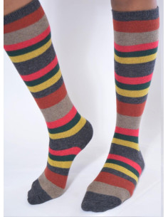 Mi bas laine et cachemire angora rayures vert gris délire