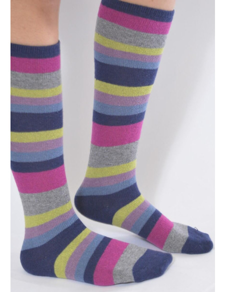 Chaussettes chaudes laine et cachemire rayures violette