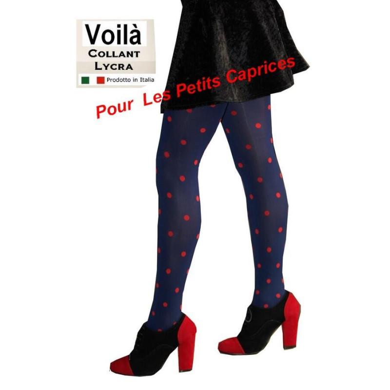 Collant bleu à pois rigolos profil