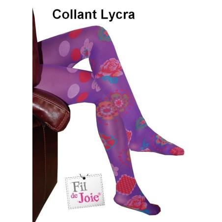 Collant fil de joie violette fleurie  Lycra
