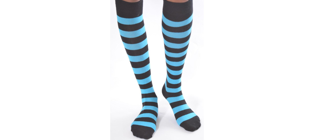 Mi bas mode Coton Rayures noires et turquoise