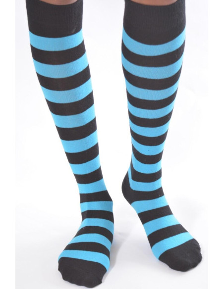 Mi bas mode Coton Rayures noires et turquoise