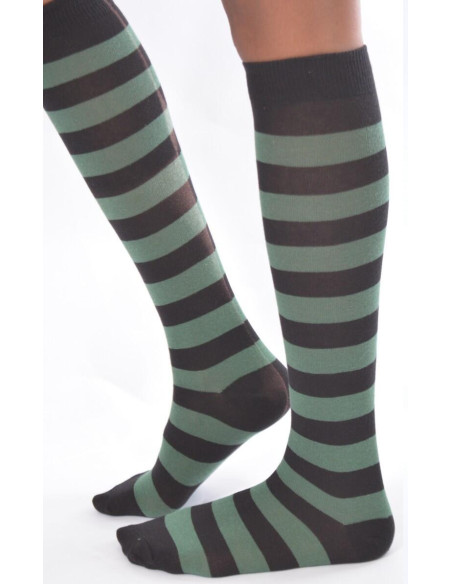 Mi bas coton rayures noires et vertes