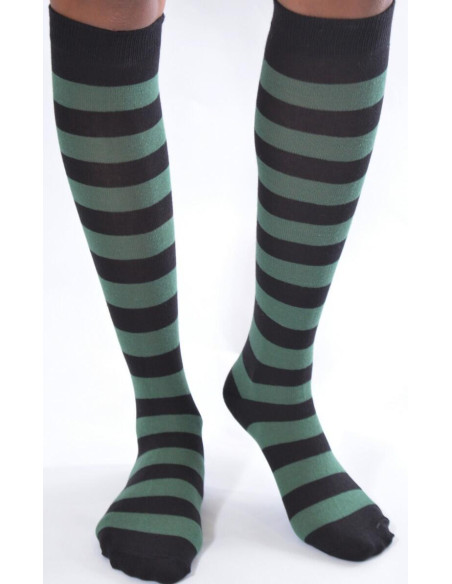 Mi bas coton macahel rayures noires et vertes