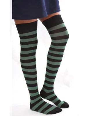 chaussettes hautes rayures bicolore noire et vertes