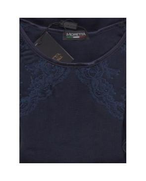  Chemise ML Moretta col rond dentelle bleu