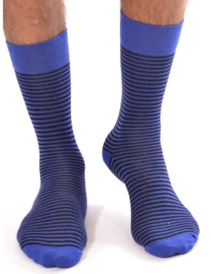 Chaussettes fines rayures bleues homme