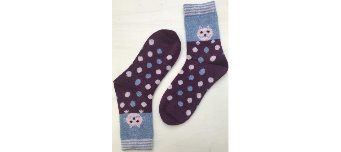 chaussettes laine angora Chat à pois