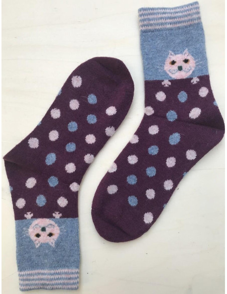 chaussettes laine angora Chat à pois
