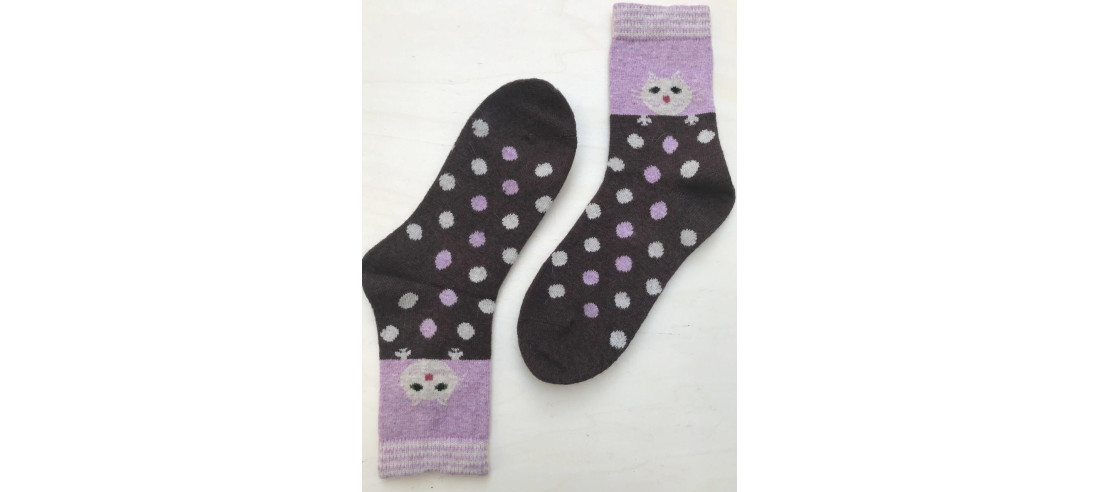 Chaussettes chaudes en laine pois et chat rigolo