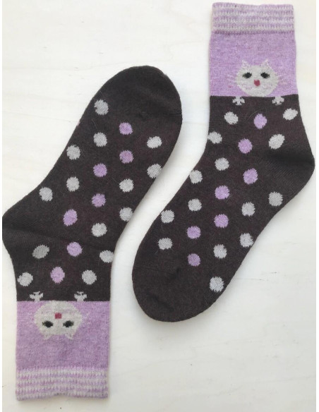 Chaussettes chaudes en laine pois et chat rigolo