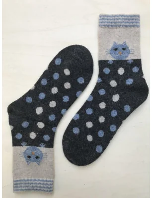 chaussettes Chats gris à pois en laine et angora