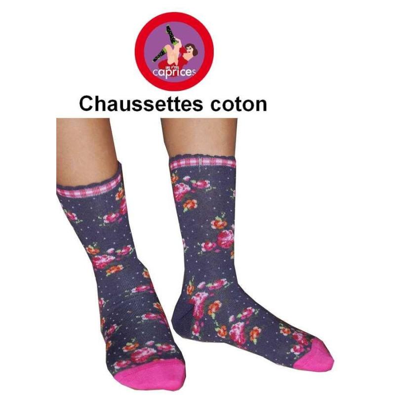  Chaussettes Les petits Caprices A fleurs bleues profil