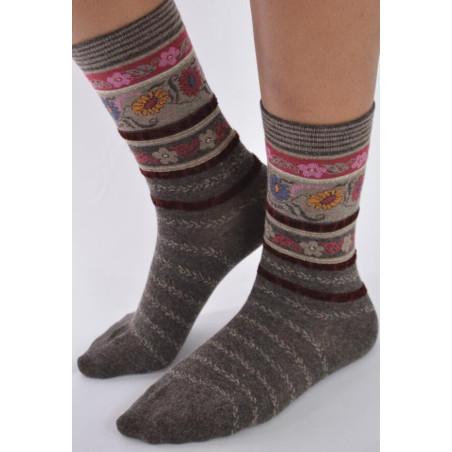 Chaussettes Les petits Caprices Rayées angora chocolat