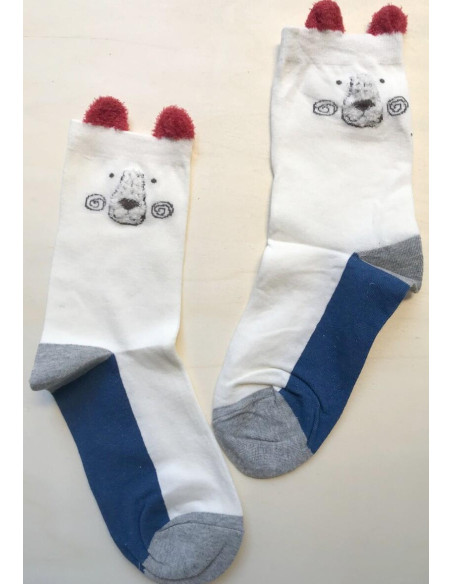 Chaussettes ourson bleu blanc rouge