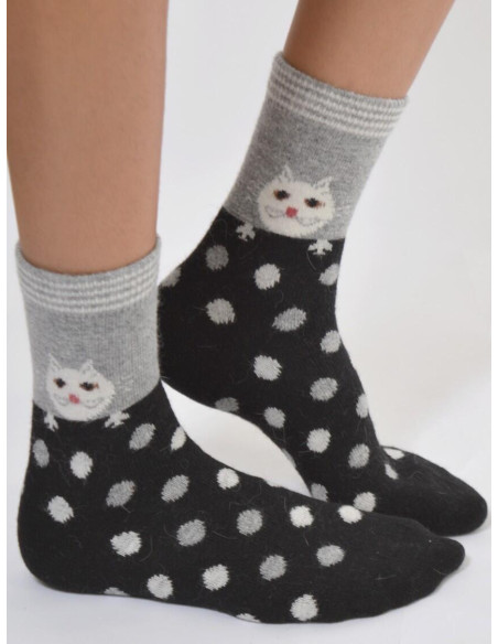 Chaussettes noires à pois et chats rigolos et chaudes hiver