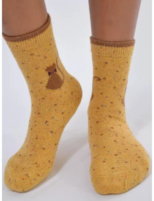 chaussettes hiver tendance moutarde chats noeud papillons