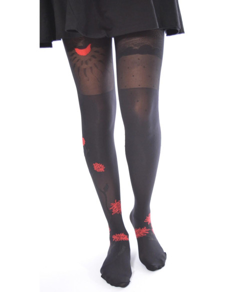 Bas Autofixant Berthe aux grands pieds agapanthes noir et rouge