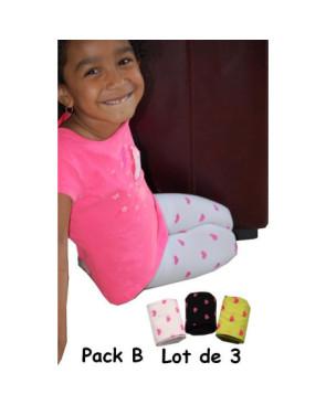 Collant fille à coeurs rigolos lot de 3 couleurs