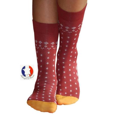 Chaussettes Bonne Maison dentelle géométrique bordo