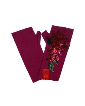  Mitaines  laine bouillie fleurs à strass
