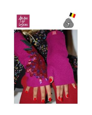  Mitaines  laine bouillie fleurs à strass