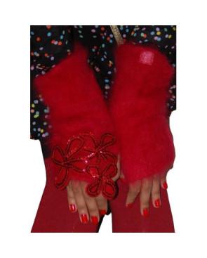 Mitaines Mohair tréfles strass  rouge Ariane Lespire