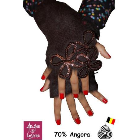 Mitaines Mohair tréfles strass  marron Ariane Lespire