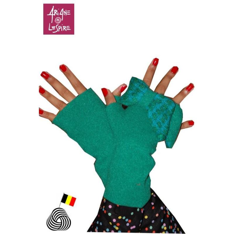 Mitaines vert Noeud Papillons laine bouillie Ariane Lespire