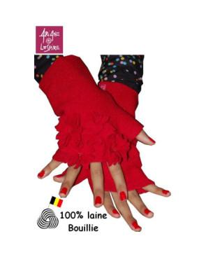 Mitaines Ariane Lespire bouquet rouge  laine bouillie