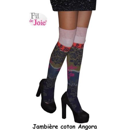 Jambière Fil de joie Rayures fleuries coton angora