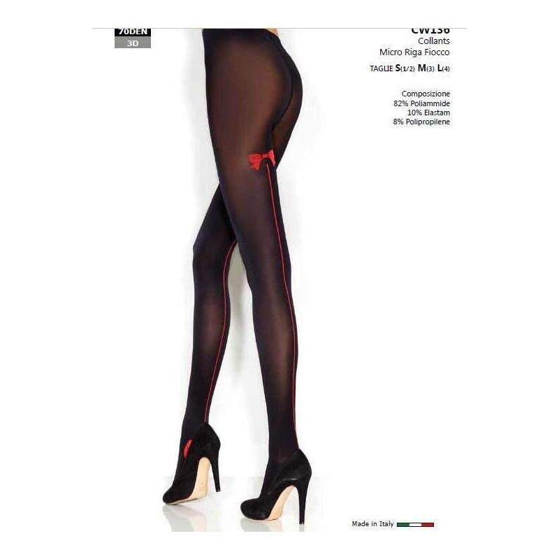  Collant noir opaque couture rouge Voilà