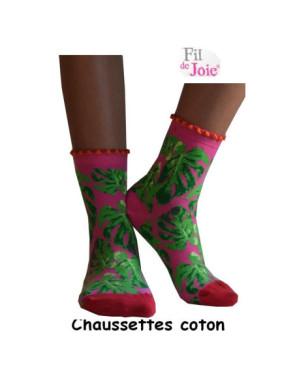 Mi bas coton bordeaux à pois lurex argent