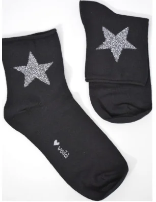 chaussettes  non comprimantes coton noir jolie étoiles
