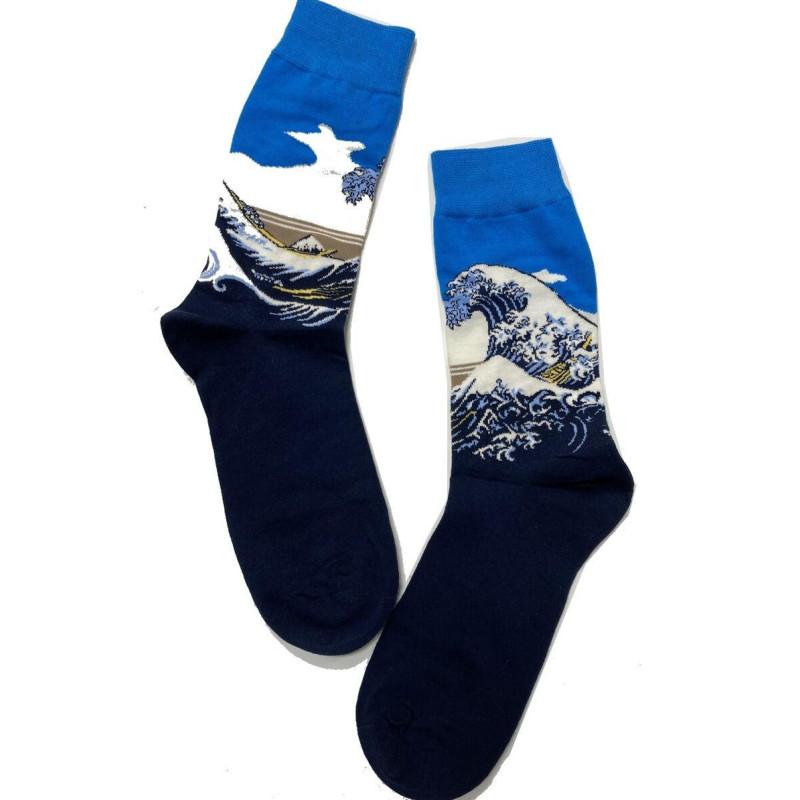 Chaussettes coton vague Hokusai dessin d'estampe japonaise célèbre
