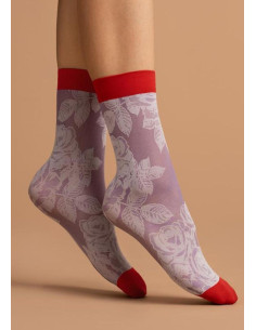 Chaussettes lycra opaque roses en lilas