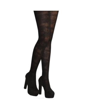  collant fine dentelle à fleurs Les Petits Caprices bleu noir entier
