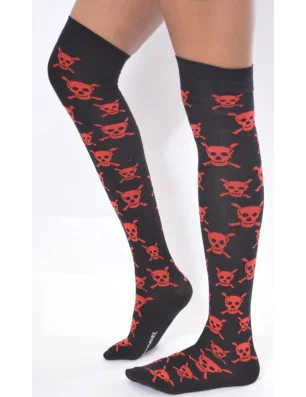 Chaussettes hautes noires cranes rouges