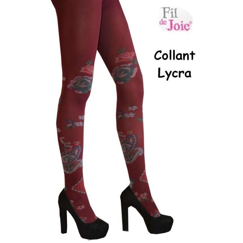 Collant fil de joie lycra Roses Bordeaux